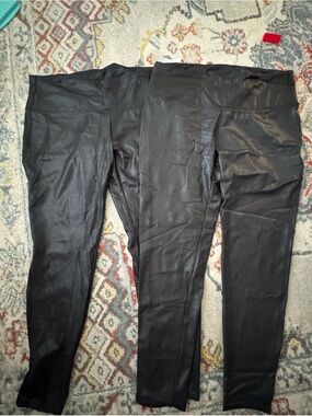 Time and Tru Black Faux Leather Leggings - Pair